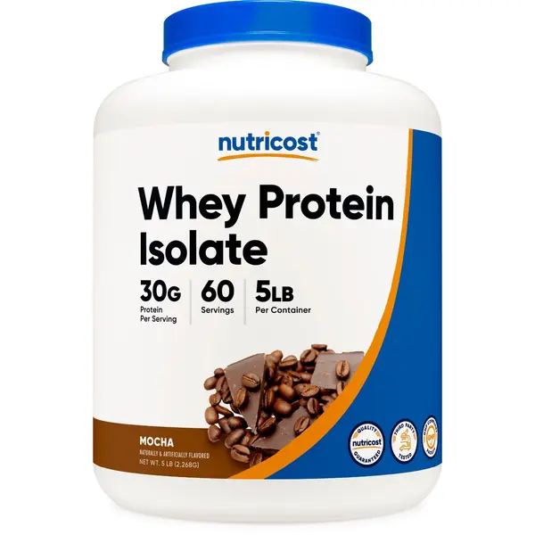 Nutricost Mocha Whey Protein Isolate Powder, 5 LBS Dietary Supplement for Adults - Non GMO, Gluten Free, Pure Ingredients, Sucralose-Free, Supports Fitness