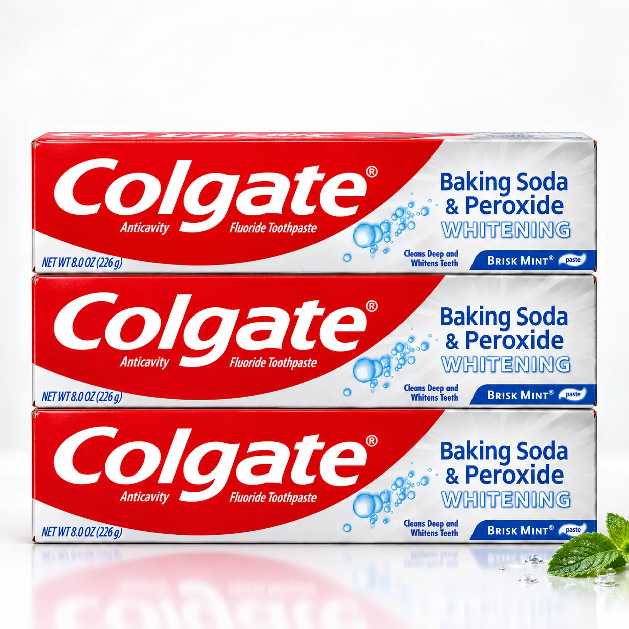 Colgate Baking Soda & Peroxide Whitening Toothpaste Value Bundle (8 oz) Brisk Mint Anticavity Fluoride - Teeth Whitening Deep Clean Cavity Protection Fresh Breath Oral Care