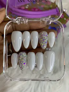 Milky White with rhinestones-Press ons Gel Luxury