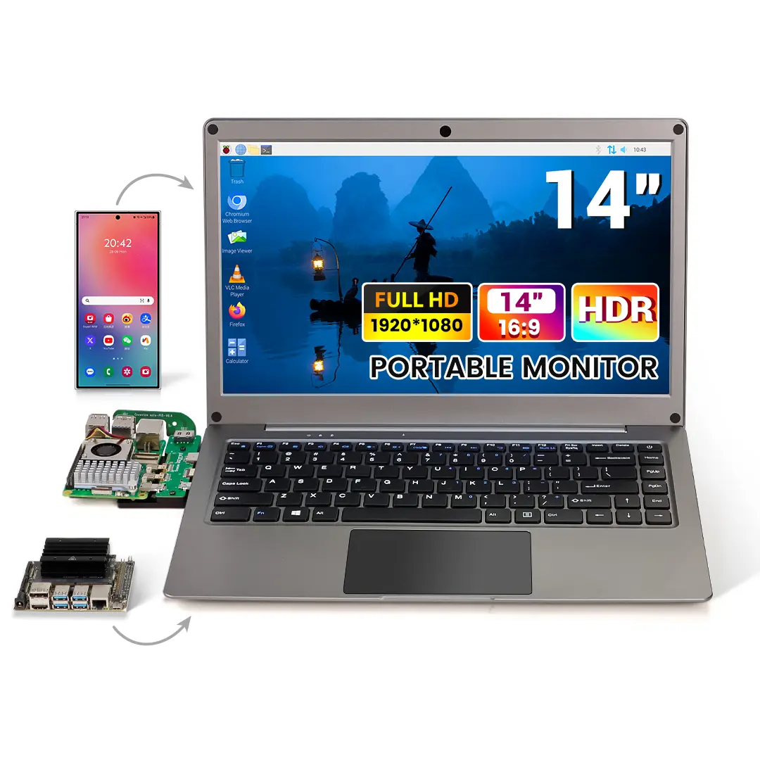 CrowView Note 14in All-in-1 Portable Monitor - Phone-to-Laptop Device with Full-Featured Type-C, Compatible with SBCs, Mini PC, PC, Game Console - English Keyboard, US Plug