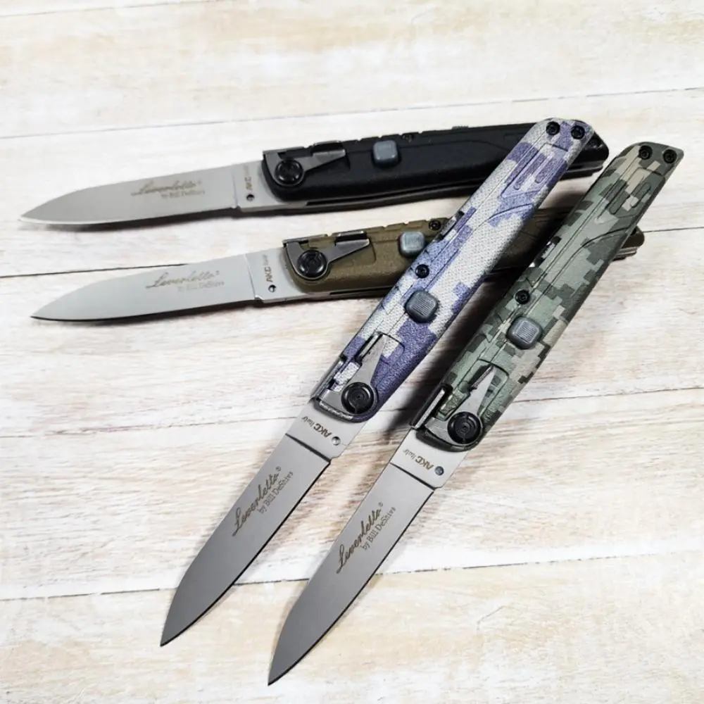 Side Folding Pocket Knife with 440C Steel Blade and Nylon Wave Fiber Handle, Button Lock with Safety, Durable Outdoor Survival Gear for Camping EDC, Durable Outdoor Tool, High Hardness Knives, Tools And Gadgets