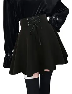 IDEALSANXUN Women's Gothic Plaid Skirt A Line Adjustable High Waisted Lace Up Tie Front Zipper Closure Above Knee Length Mini Skater Cute Kawaii Pleated Corset Alt Clothes Grunge Clothes Kilt for Women Dark Academia Clothing Cargo  gospinny skirt magic