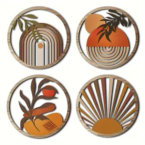 Boho Style Wooden Wall Decor, 4 Counts/set Hollow Out Sun & Leaf Pattern Wall Art, Wall Decor for Home Living Room Bedroom, Hanging, Modern Home Decor, Art Wall Decoration