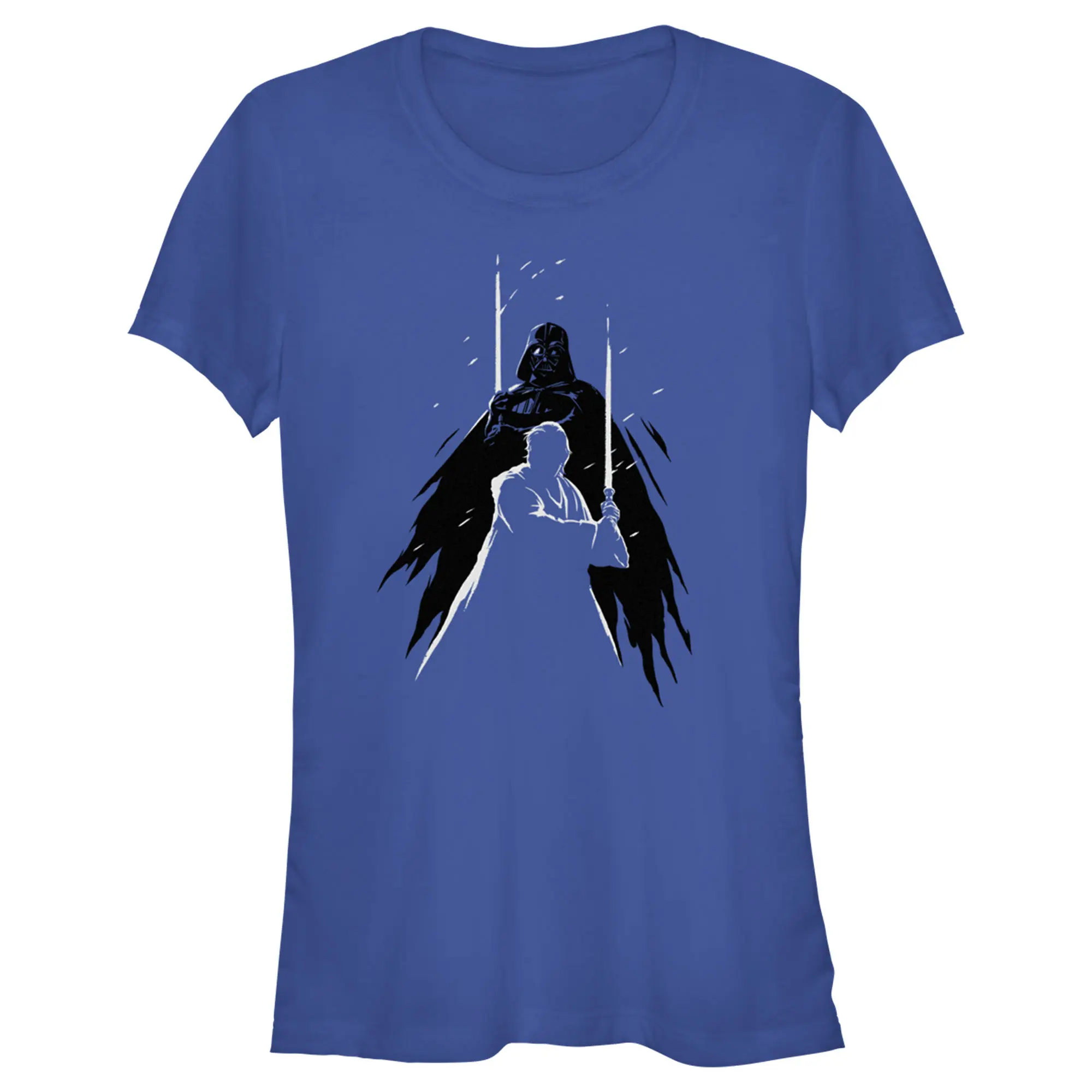 Women's Star Wars Obi-Wan Kenobi vs Darth Vader Silhouette Lightsaber Battle T-Shirt, Jedi Master Graphic Sci-Fi Tshirt, Lightsaber Style Graphic Women's Tee