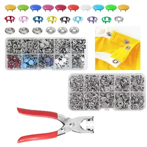 200 Sets 9.5mm Silver Rustproof Hollow Five Claw Snap Buttons Kit with Pliers Press Tool for DIY Crafts, Clothing, Hats Sewing Projects