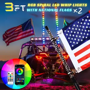 2Pcs 1FT RGB LED Whip Lights for Side by Side with Wireless Remote and APP Control, RGB Chasing Lighted Antenna Whips for UTV ATV Truck Polaris Dune Buggy RZR Can-Am