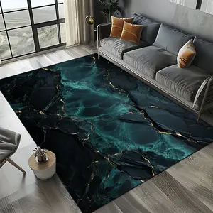 Luxury Teal Marble with Gold Vein Flannel Area Rug - Modern Abstract Stone Print Soft Mat for Living Room & Bedroom, Non-Slip Elegant Home Decor #LuxuryTealMarbleRug #GoldVeinMat #ModernAbstractDecor #ElegantHomeDecor #NonSlipFlannelRug