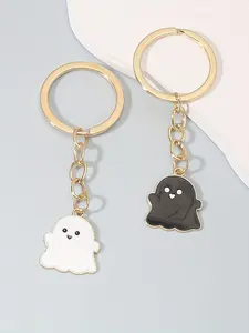 2pcs Cute Cartoon Enamel Ghost Keychain Set Pendant Bag Ornament Key Ring Small Gift For Friends Keychain For Bags