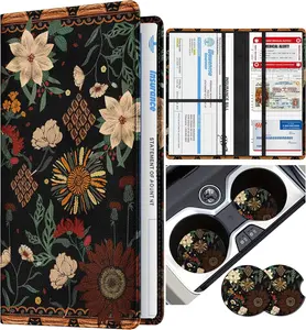 Registration and  Holder - Boho  Glove Box Organizer Women with  Shut Leather Automobile License Holders Coasters Auto Accessories Case for Document