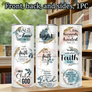 1pc 20oz stainless steel water bottle, Leakproof Insulated Tumbler, Hydration Tumbler, printed with Bible verse pattern design, suitable for fitness, travel and daily use at home. A great gift for family and friends, Vacuum Insulated Cup, Drinkware