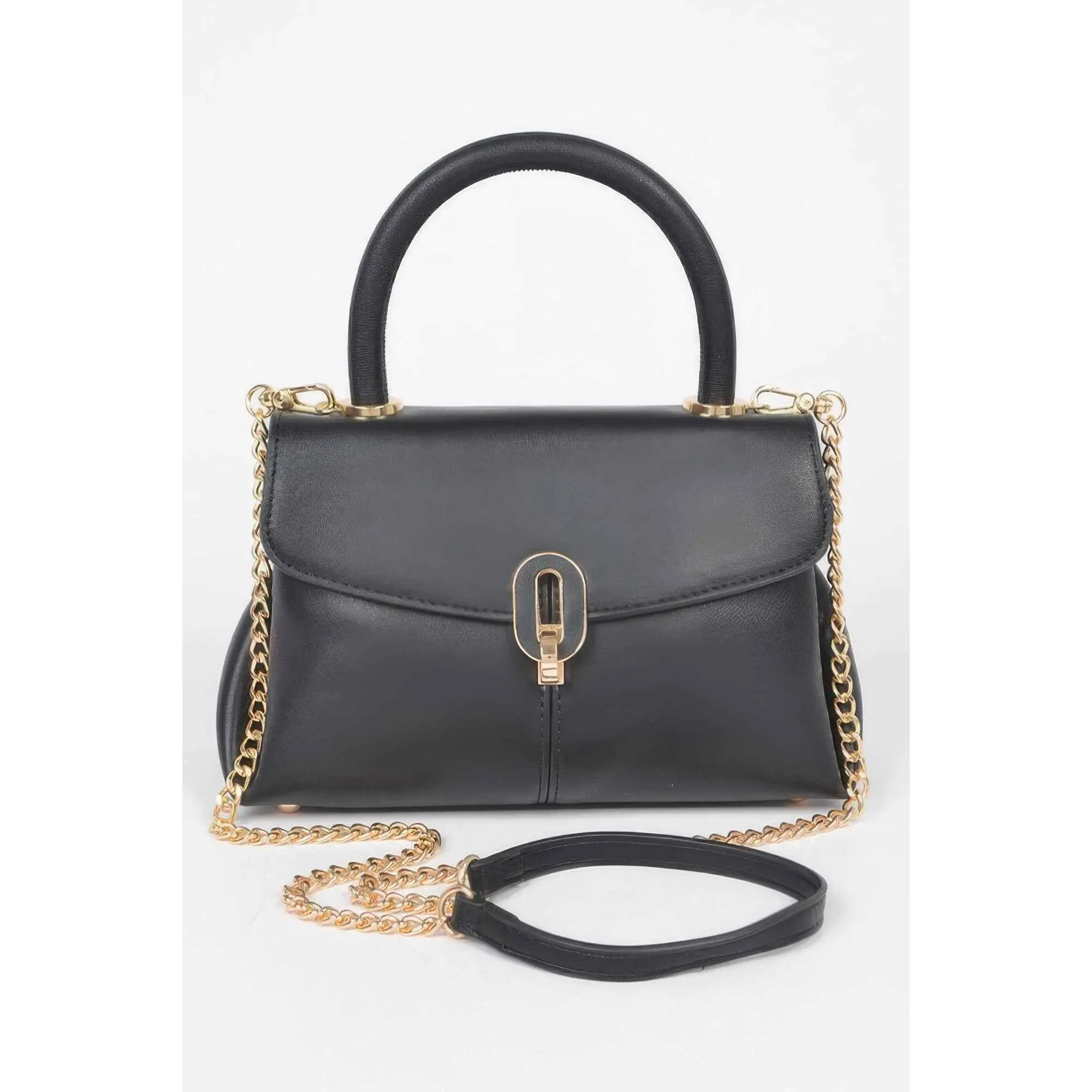 Women's Structured Polyurethane Top-Handle Bag - Crossbody Chain Bag with Roomy Interior, Clean Lines, Business-Casual Satchel for Office/Brunch