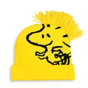 Peanuts Woodstock Beanie 3D Hair Character Cuffed Pom Beanie Hat Cap
