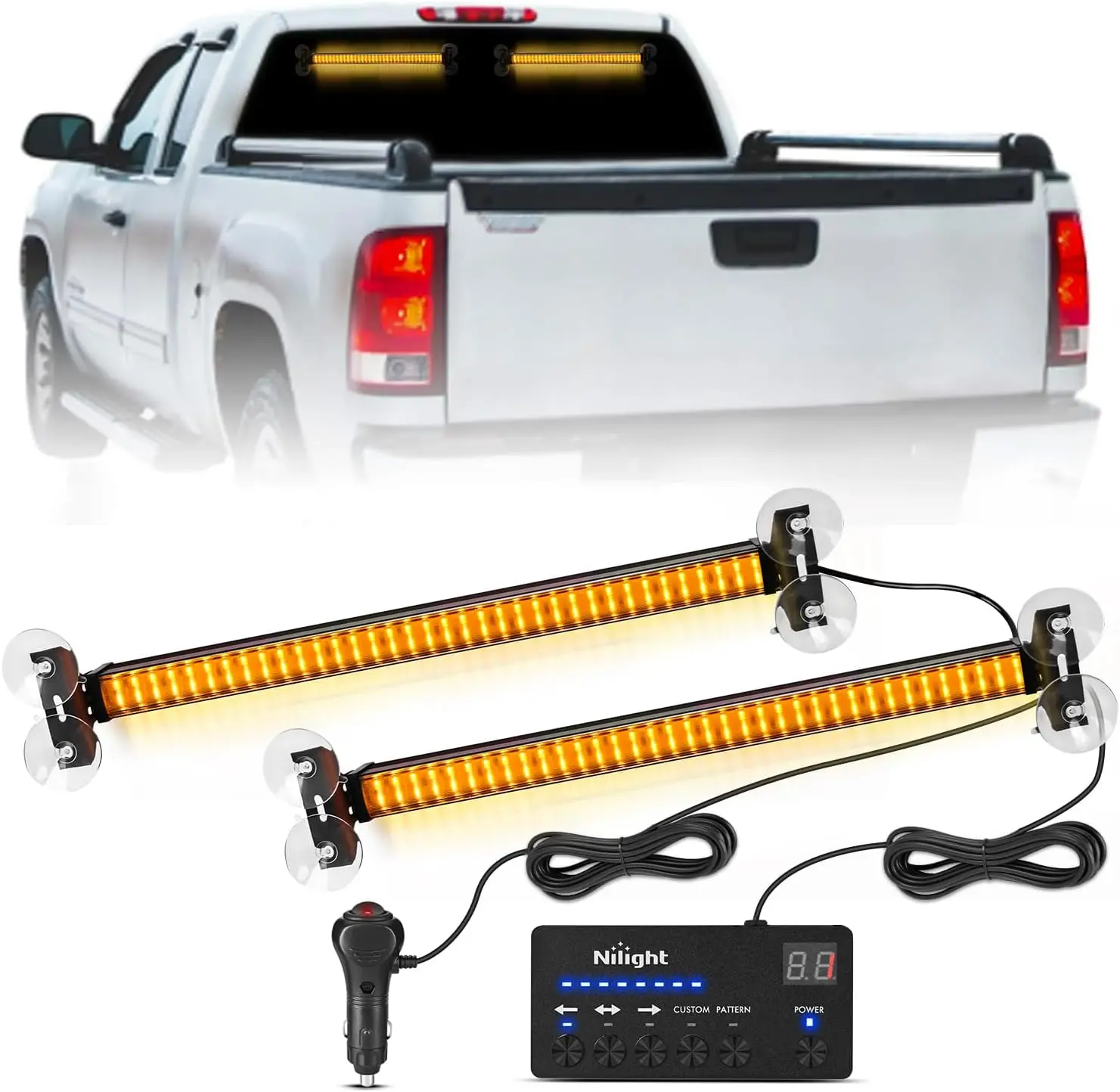 Nilight 144 LED Strobe Traffic Advisor Light Bar Amber with Controller 2 in 1 Automotive for Cars Tow Plow Trucks Construction Vehicles