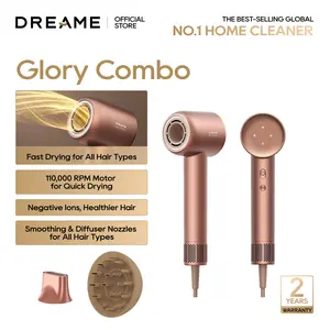DREAME Hair Glory Combo High-Speed Hair Dryer, 110,000 RPM Motor, 300 Million Negative Ions, Fast-Dry in 2 Minutes, Lightweight & Quiet, Smart Temp Control, Ideal for Smooth, Shiny Hair