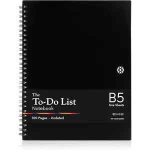 Notebook | Minimalist Planner with To-Do Checklist, Dot Grid, Notes sections. 100 Undated Pages, Thick Paper 120 gsm, B5 Size 7.6" x 9.8", Black