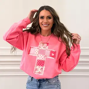 FAUX Patchwork , DTF Print, Valentine Cross, Trendy Valentine, Valentine's Day, Jesus Valentine, Valentine Heart, Christian Sweatshirt (NOT Real Fabric Patches)