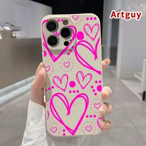 Heart - Filled Delight Pattern Straight Edge Phone Case for iPhone 17 16 Pro Max 15 Plus 14 13 12 11 Air XR E XS Plus Shockproof Non Slip Military-Grade Protection Silicone Cover