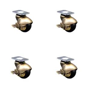 2 Inch Swivel Ball Caster Wheels for Furniture-Windsor Antique Brass Hooded Casters with Top Plate and Brake-Casters for Coffee Tables and Ottomans-375bs. Total Capacity-Set of 5-Service Caster Brand