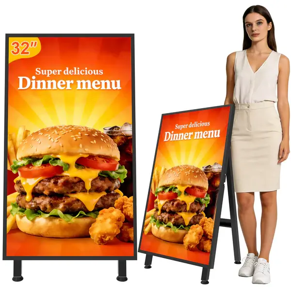 32Inch Digital Signage Display, 700nits Brightness Portable Digital Signage, LCD Advertising Display, CMS Remote Publishing, 24/7 Operation, Split Screen, HDMI/USB/WiFi/Android System