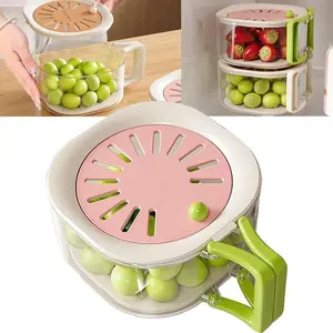 Fruit Washing Strainer Container wIith Lid, Collapsible Handle Kitchen Draining Basket, Portable Drainer Container with Collapsible Handle for Kitchen Fridge Outdoor Picnic Camping