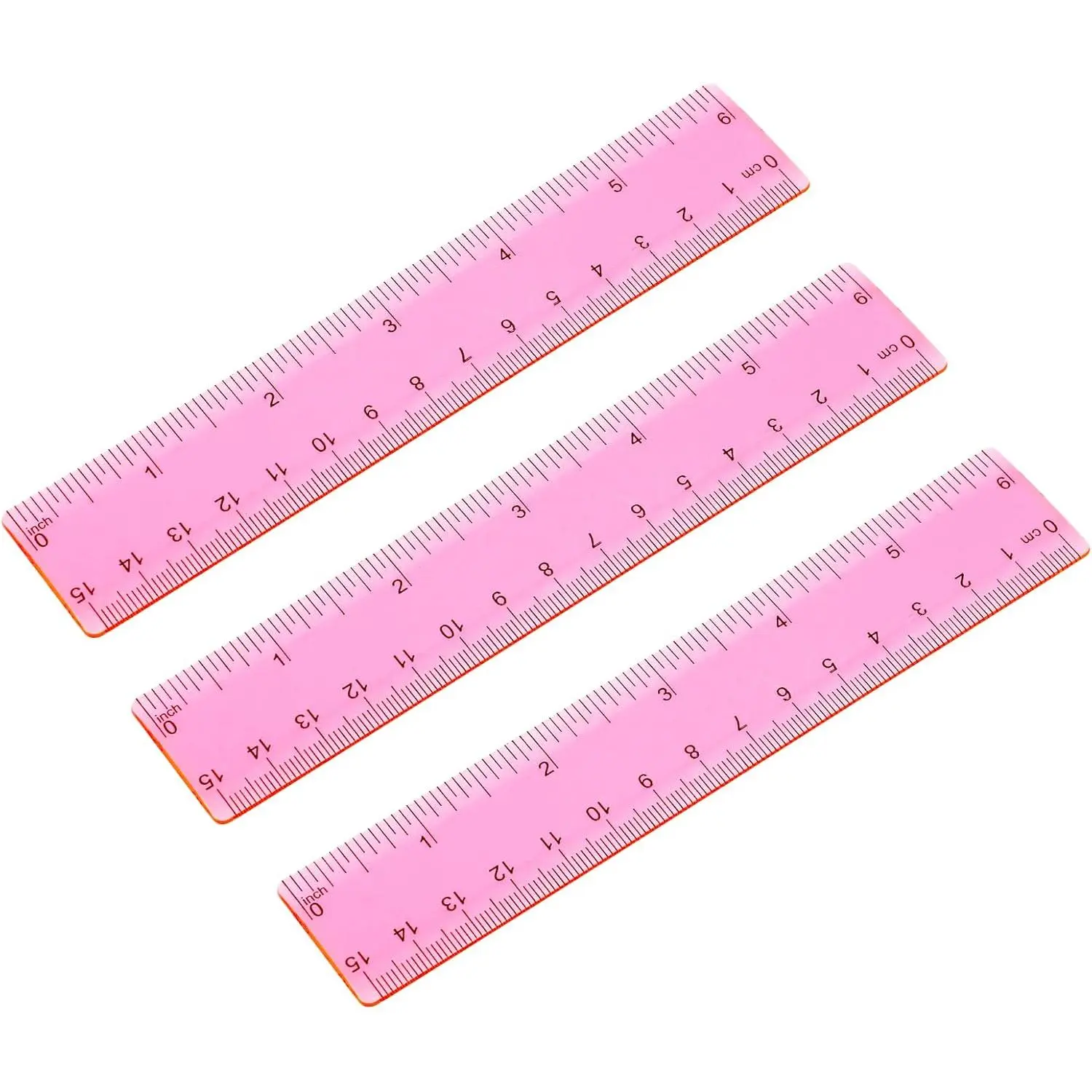 Ruler 6 Inch, 3 Pack Ruler Set Plastic Straight Ruler Transparent Measuring Tool  Clear Ruler for School Office Student(Red)