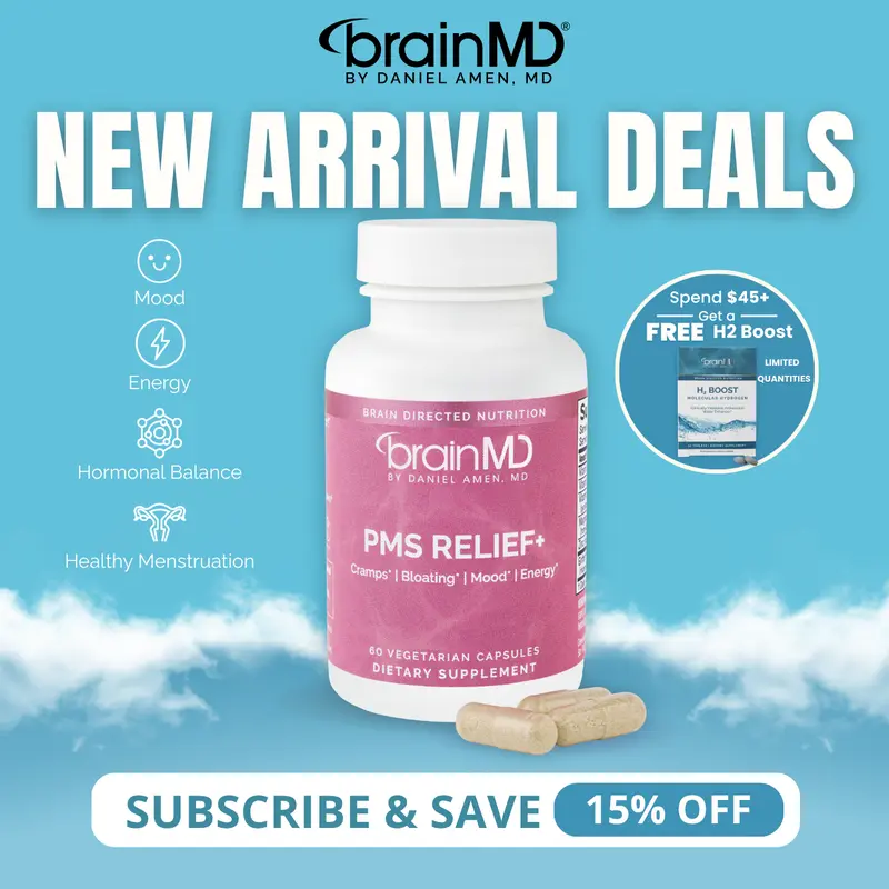 PMS Relief+ | BrainMD | 60 Capsules | Mood & Hormonal Balance Support | Menstrual Comfort & Energy | Ginfort Ginger Extract with Magnesium & Zinc
