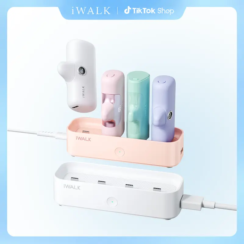 iWALK LinkPod Series Multi-Port Power Bank - 4 USB-C Ports, 10W Output, Overcharge Protection, Included White Cable for 4500mAh/4800mAh/5000mAh Models, Mobile Devices, Home Use, Phone Accessories, No More Dead Batteries, Never Run Out of Battery