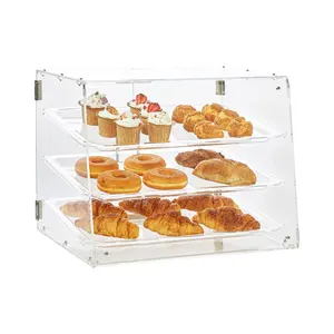 【Summervibes】VEVOR Pastry Display Case, 3-Tier Commercial Countertop Bakery Display Case, Acrylic Display Box with Rear Door Access & Removable Shelves, Keep Fresh for Donut Bagels Cake Cookie, 20.7"x14.2"x16.3"