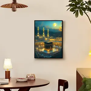 1pc Night Temple Landscape Art Frame Wall Decor, Building Theme Hanging Painting Artwork for Living Room Bedroom Office Dining Area Home Decoration Gift