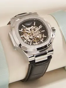 Automatic Mechanical Watch, Outdoor Simple Luxury Waterproof Men's Leather Strap Analog Watch, Casual Buckle Closure Gift, Durable Watch, Waterproof Wristwatch, Automatic Watches, Analog Wristwatches