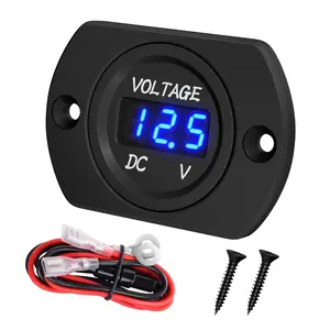 Waterproof LED Battery Voltage Meter, DC 12V/24V Round Digital Voltmeter Panel, Real-Time Battery Monitor for Car, Marine, Motorcycle & Automotive Systems