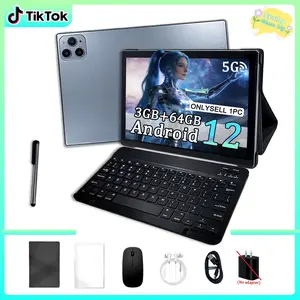Spring New 10.1" Adult Tablet Set | 2-in-1 Gaming Office Study Tablet | 5G WiFi HD Dual Camera Shockproof Case | Free Earphones Mouse Keyboard | Easter Halloween Christmas Birthday Gift | Blue/Pink No Adapter | Android WiFi Tablet