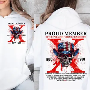 (HOODIE) Gen X customized Proud Members Of Gen X New Hoodie, Customize Gen X TShirt Raised On Hose Water And Neglect T-Shirt - Vintage Inspired Funny Saying Sarcasm Quotes Shirt - Fit, Casual