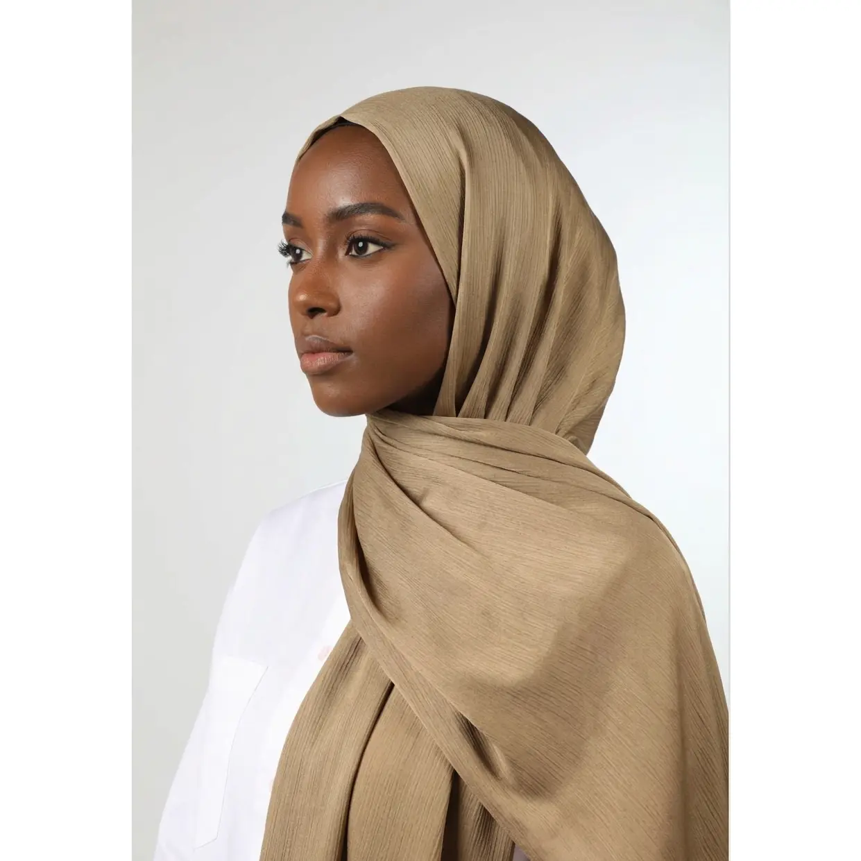 Modest Fashion Olive Taupe Silk Crepe Crinkle Hijab - All Seasons Pashmina Scarf, Casual, Comfortable for All-Day Wear, Effortless Styling, Minimal Slipping, Elegant Fluid Drape, Lightweight, Breathable, Soft Airy Feel