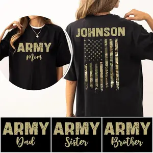 Custom Proud Army Mom Personalized T-Shirt - Military Support Tee for Custom Boot Camp Family Gift Cotton Fit