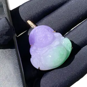 18k rose gold pink/green dye buddha 0.03ct vvs pendant