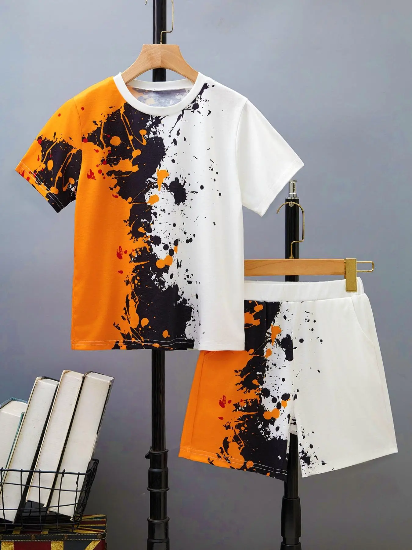 Boy's Colorblock Print Two-piece Set, Casual Short Sleeve Round Neck Tee & Elastic Waist Pocket Shorts Set, Kids Clothes, Summer Outfits 2024