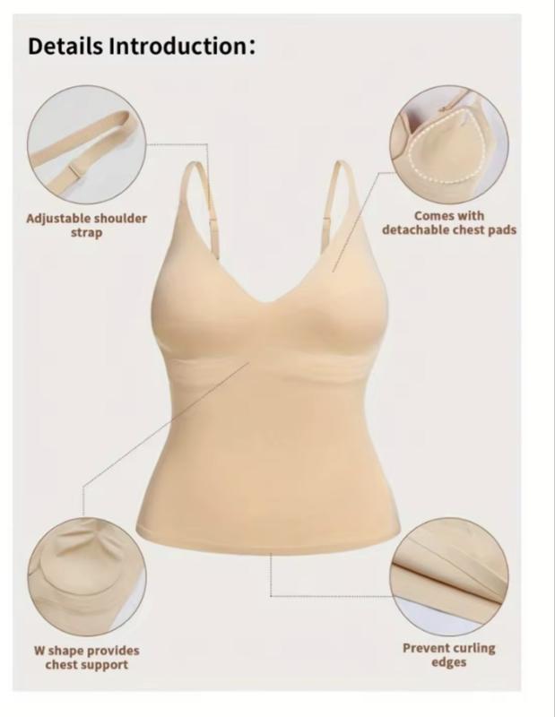 Women's V-Neck Camisole Top with Tummy Control Slimming Waist Cincher No Padding Knit Fabric Poly Womenswear