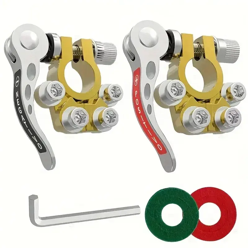2Pcs Battery Terminal Clamp Connectors, 4-Way Quick Disconnect Terminals, Stable Conductive Anti-Corrosion SAE/JIS Type A Connectors, Easy to Install for Cars, Trucks & All Vehicles