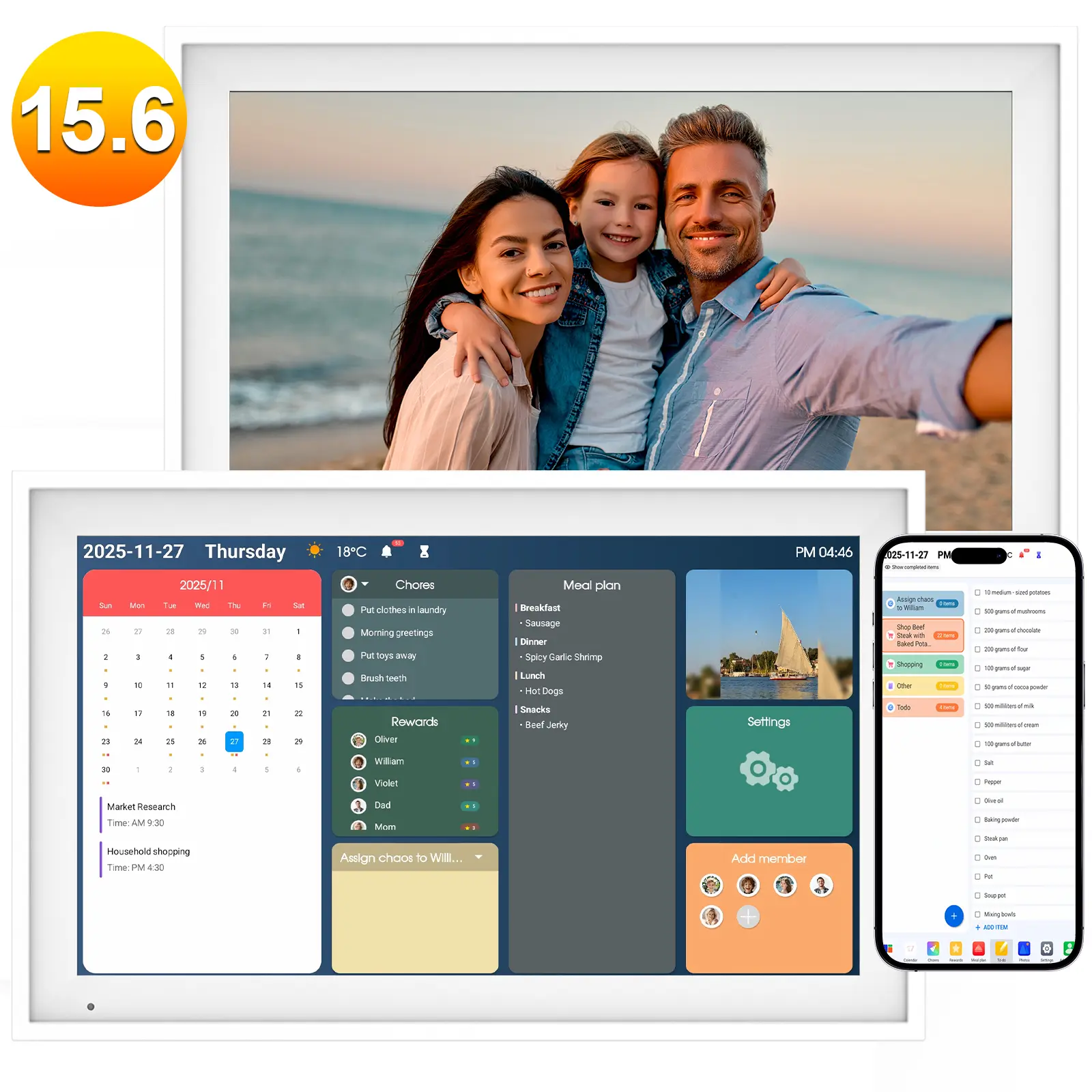 2026 Smart Family Calendar — 15.6"/10.1" HD Touchscreen, WiFi Sync, 64GB Storage, Auto Rotation, Family Schedules & Chores, Smart Reminders, Perfect Gift for Parents & Busy Households, AiMOR App Sync!