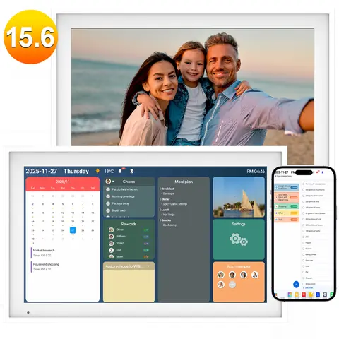 LINKDAZE 15.6" Digital Calendar Organiser for Busy Households & Parents - 1920*1080 Interactive Touchscreen, Built-in 64GB Memory Photo Frame, WiFi Sync, Built-in Meal Planner, Covers Up to 2026 Smart Electronic Planner