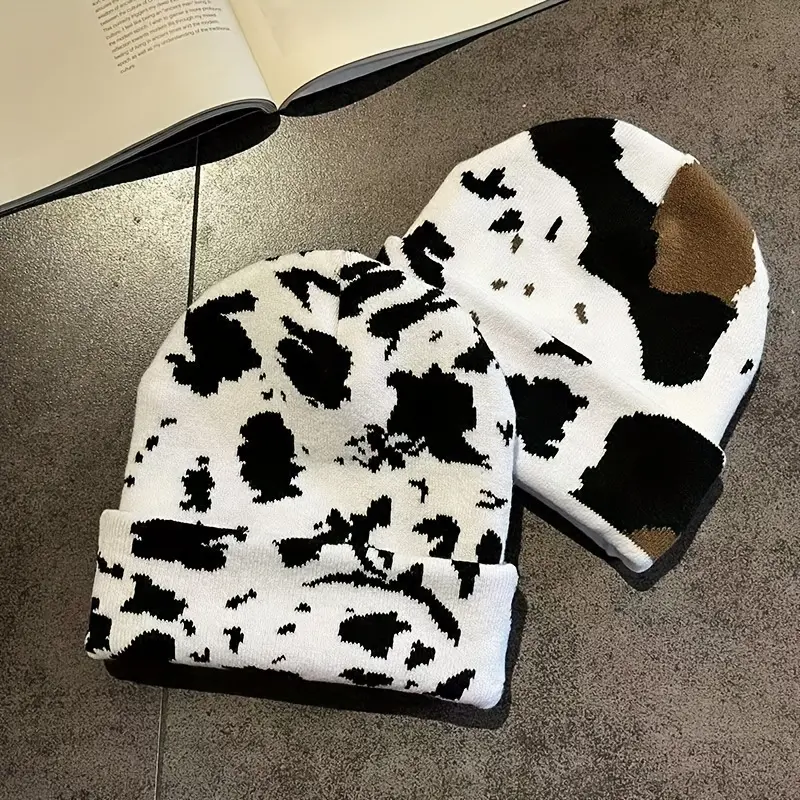 Print Beanie Hats for Women Men Warm Knit Hat Print Beanies Winter Print Cap ﻿