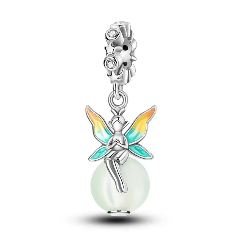 MULA Silver Plated Luminous Fairy Charm with Luminous Pearls and CZ Crystals for Pandora Bracelet, Fantastic Gift for Women and Girls