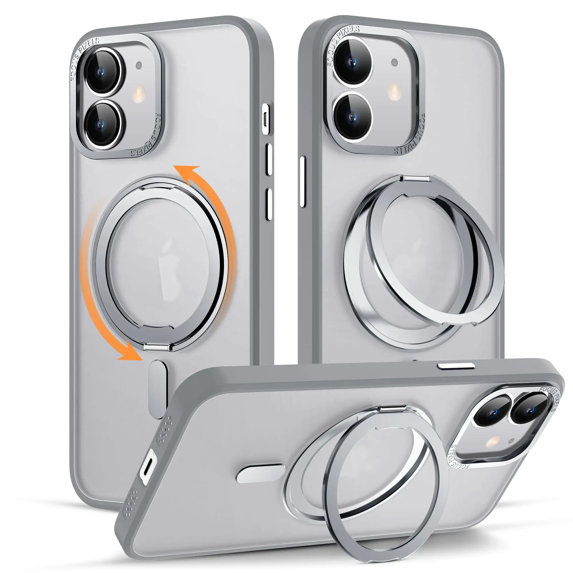 for iPhone 11 Phone Case with 360° Rotatable Magnetic Ring Stand [Compatible with Mag-Safe] [Military-Grade Protection] Translucent Back iPhone 11 Case 6.1" for Women Men, Grey