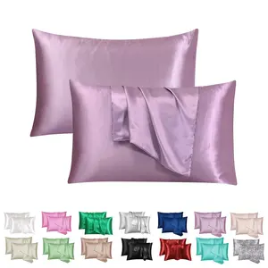 2/4-Pack Solid Lavender Satin Pillowcases - Silky Cooling Summer Pillow Covers - Mulberry Silk-Like, Gentle on Skin Envelope Closure Beauty Sleep Bedding (No Filler)