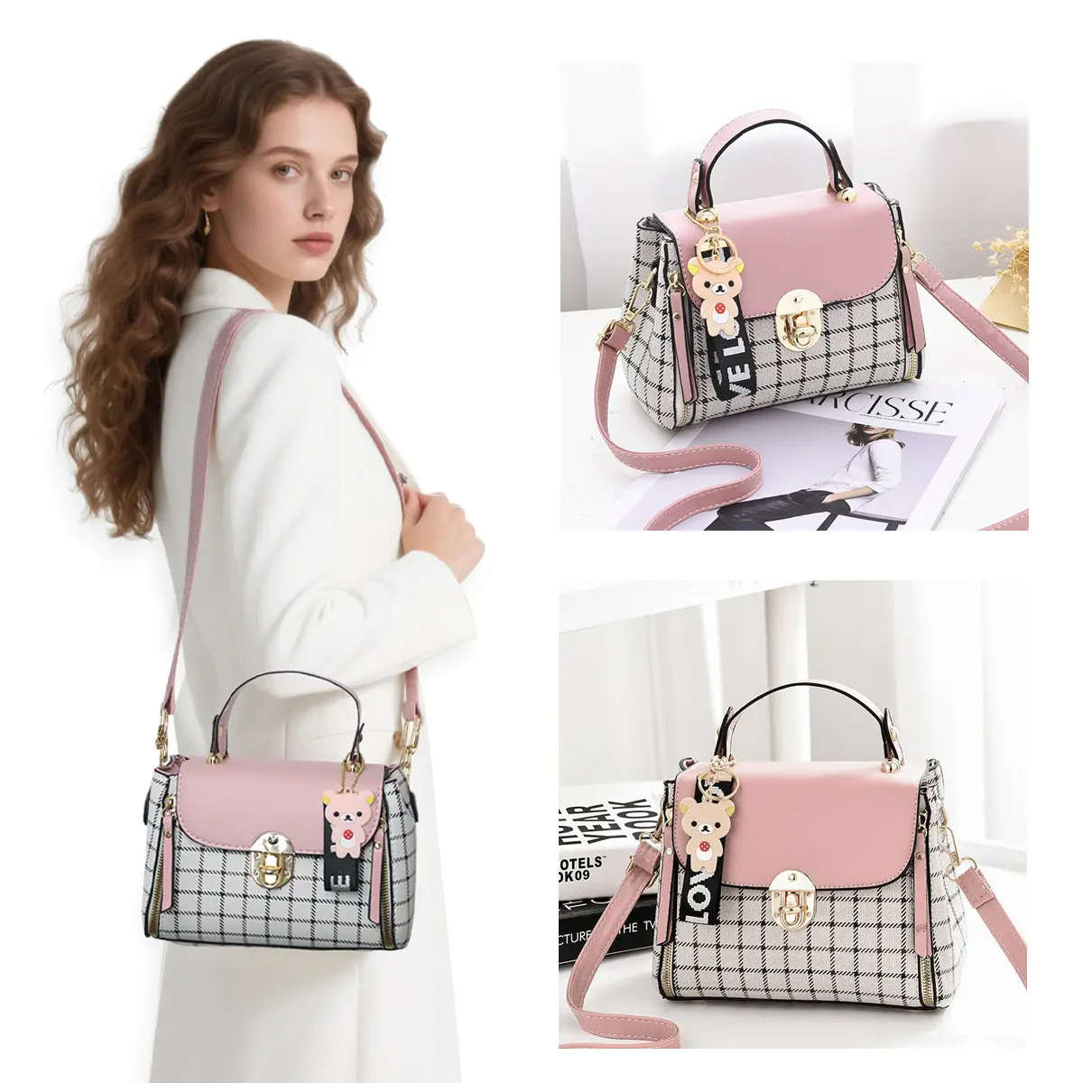 Maxoner Plaid Pattern Handbag, Women's Buckle Decor Flap Purse, Fashion PU Leather Crossbody Bag Gift Elegant Accessory Style