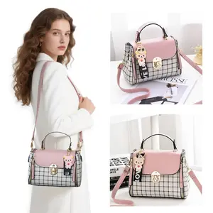 Maxoner Plaid Pattern Handbag, Women's Buckle Decor Flap Purse, Fashion PU Leather Crossbody Bag Gift Elegant Accessory Style