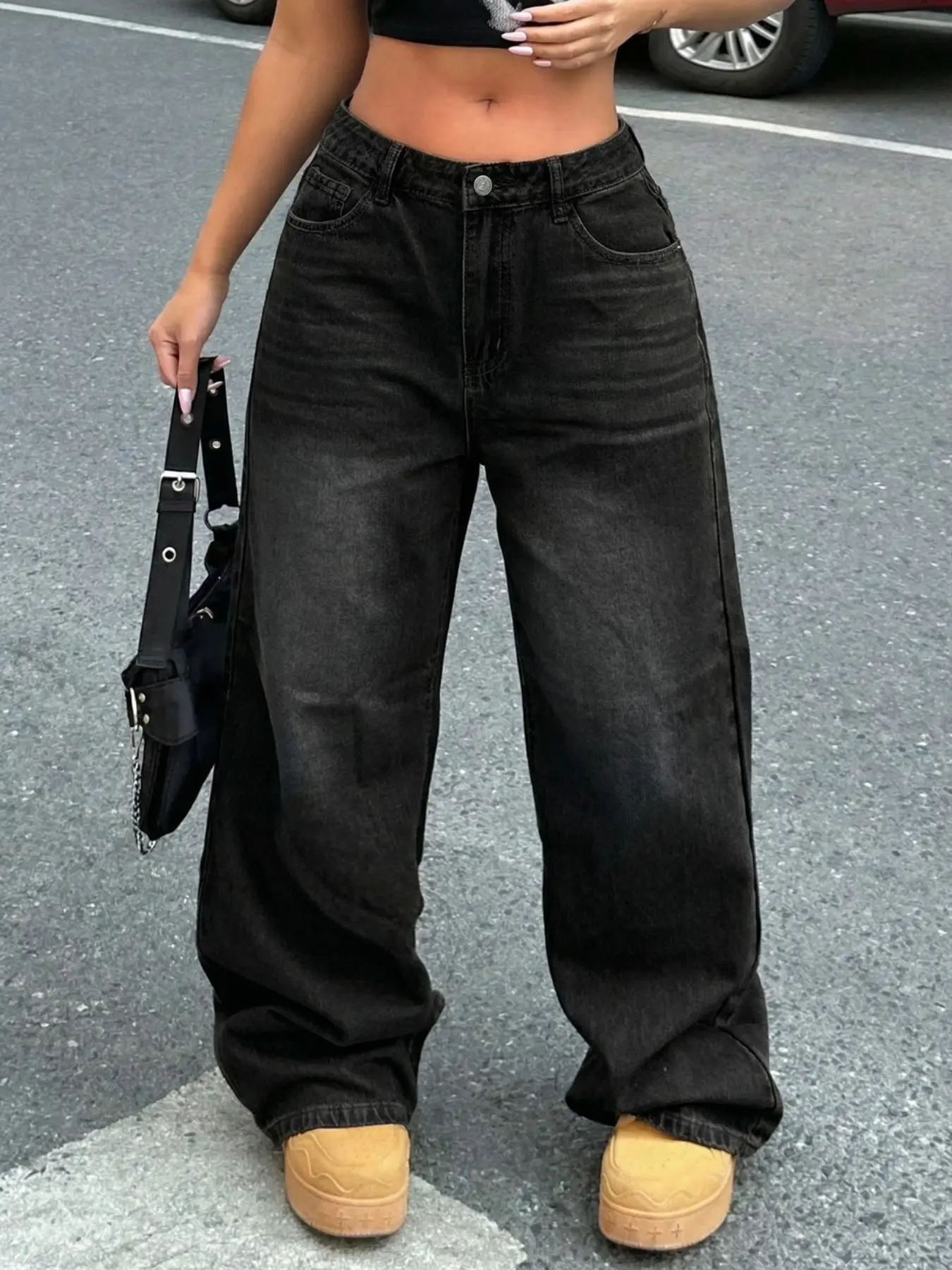 Women's Classic Y2K Street Style Jeans, Loose Fit Oversized Fashionable All-Seasons Straight Leg Denim Jeans, Vintage Retro Design