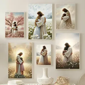 Jesus Hugging Girl Canvas Wall Art Jesus andWoman Wall Decor Pictures Modern ChristianHealing Embrace Posters for Hallway BathroomDining Living Room Kitchen Wall BedroomDecoration less museum-quality poster art print