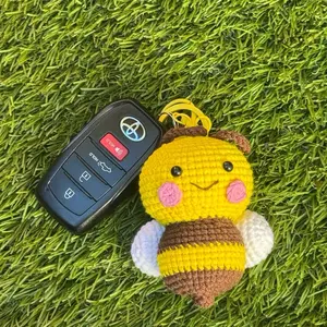 Crochet Bee Keychain Made in Texas Premium Yarns Handmade High End Keychain with Strong Steady Structure